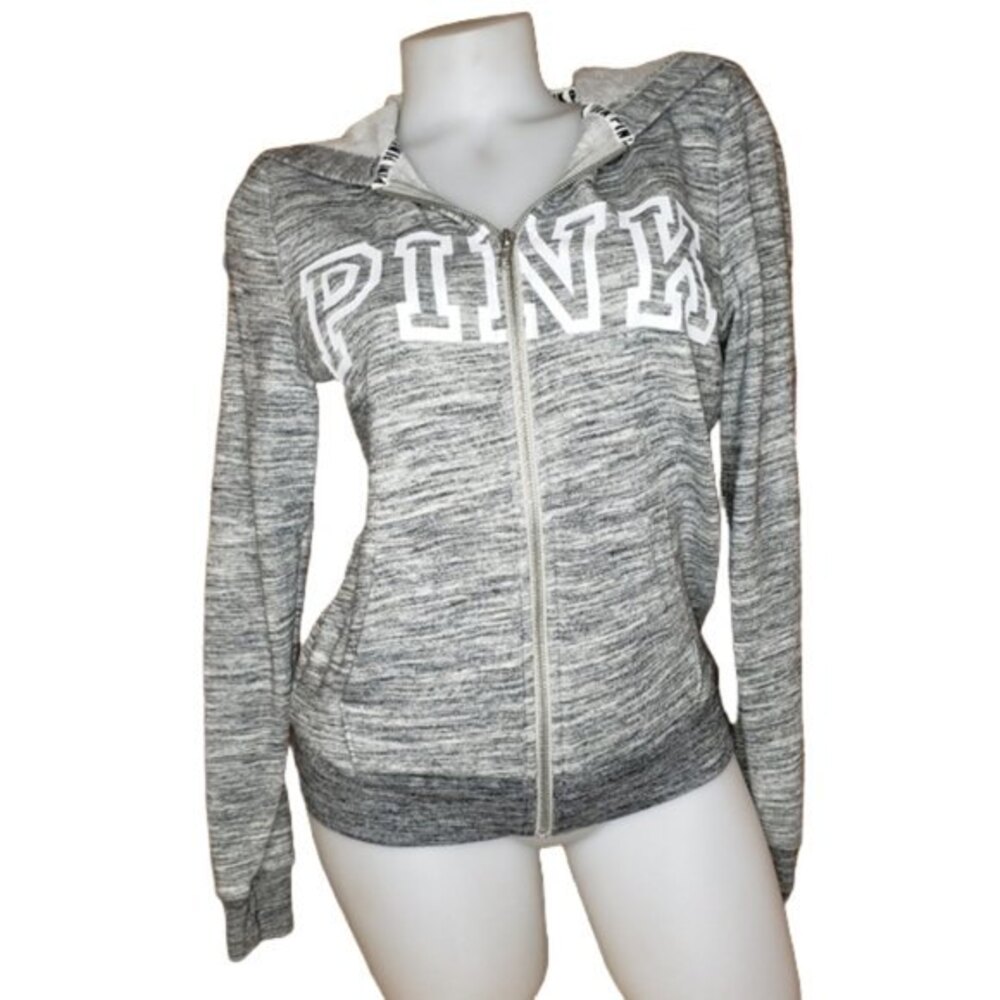 VICTORIA'S SECRET PINK GRAY ZIP FRONT HOODIE XS